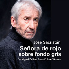 Se&ntilde;ora de rojo sobre fondo gris