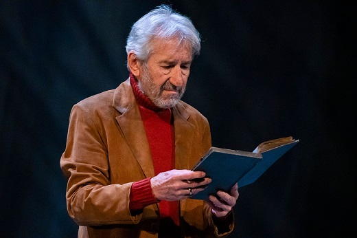 
Se&ntilde;ora de rojo sobre fondo gris