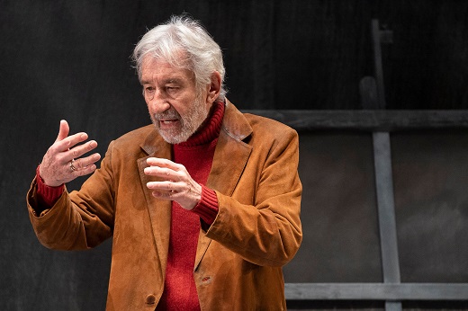 Se&ntilde;ora de rojo sobre fondo gris